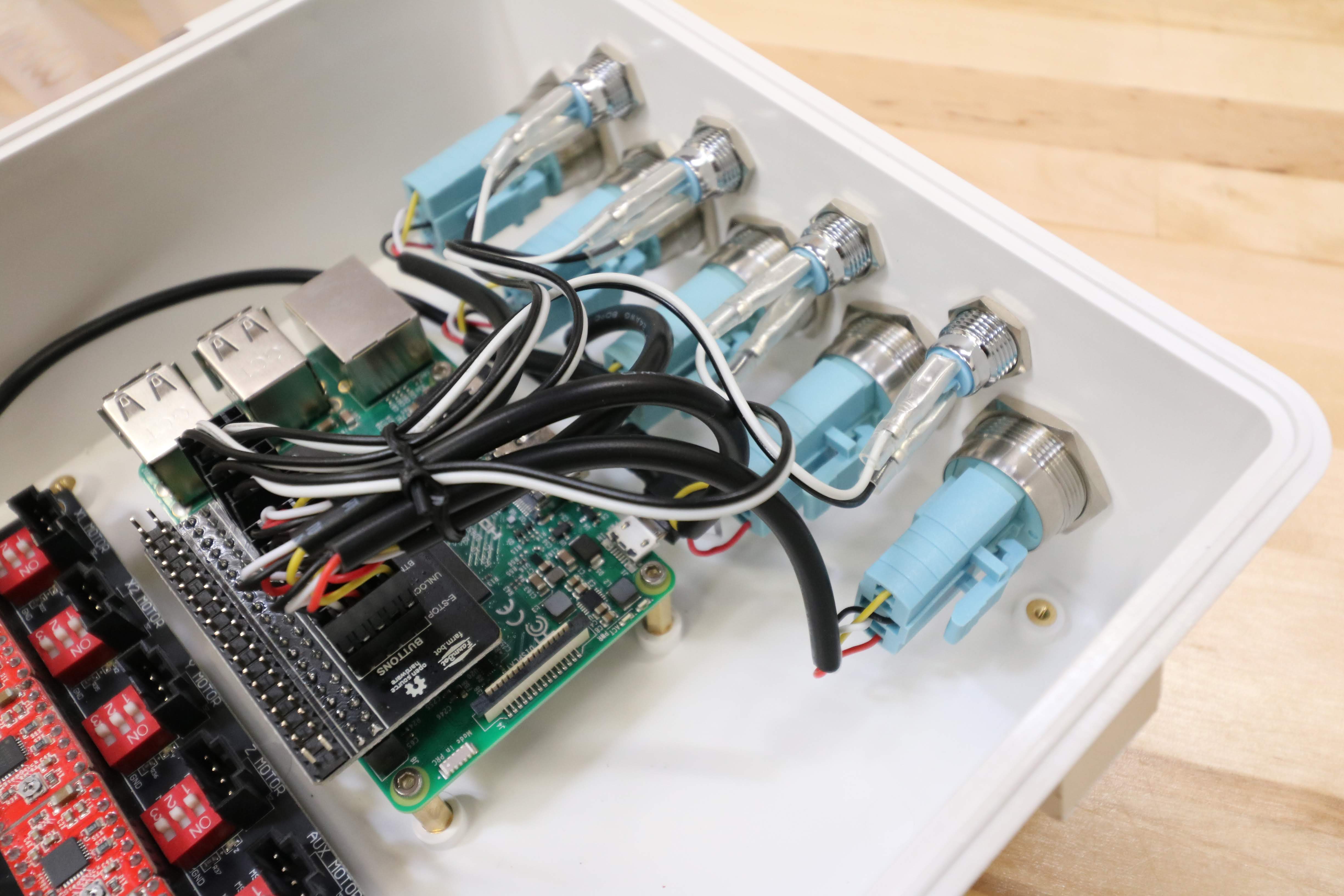 Push Buttons installed, internal view