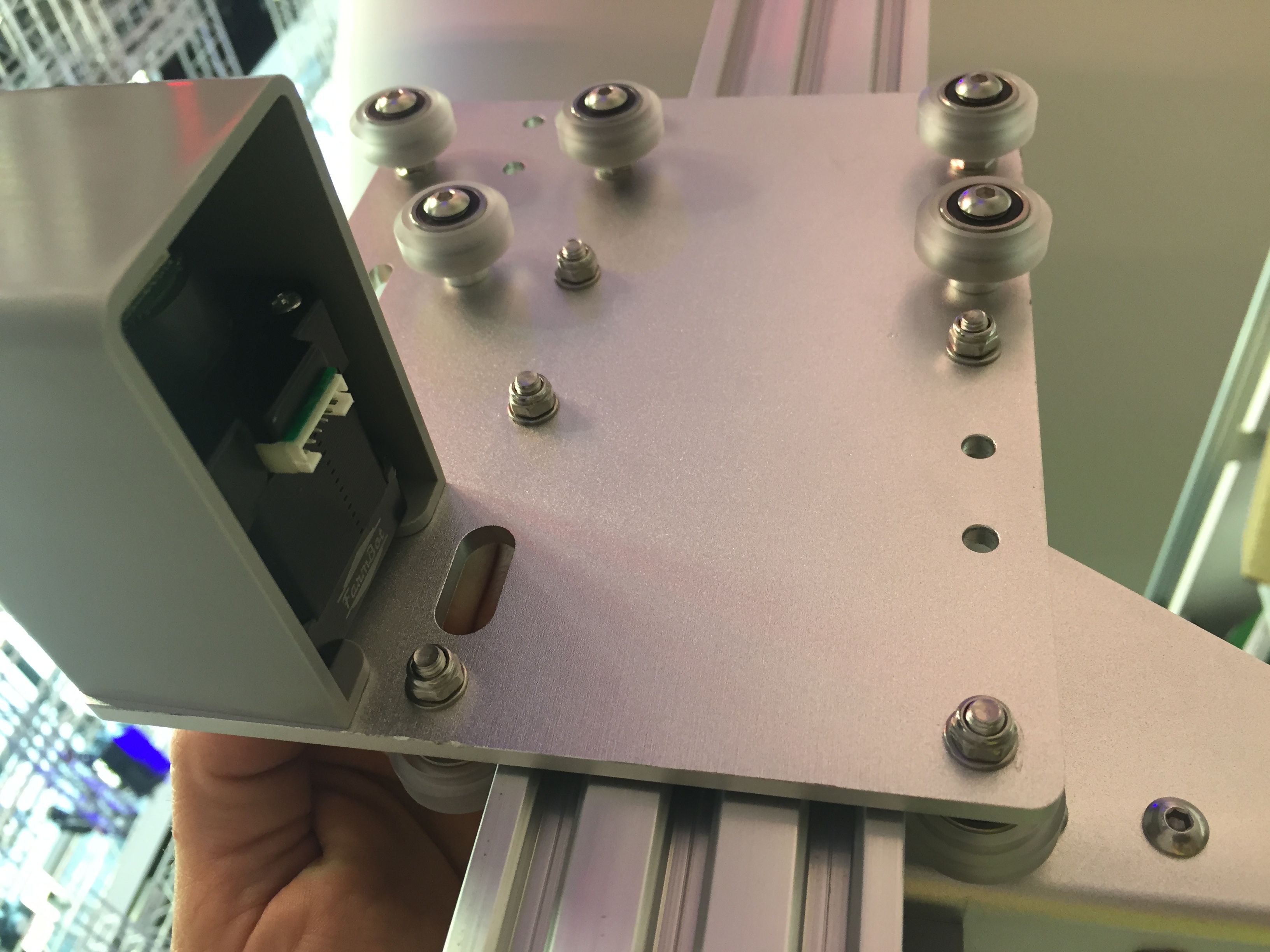 View of the attached cross slide looking up at the Y-Axis motor
