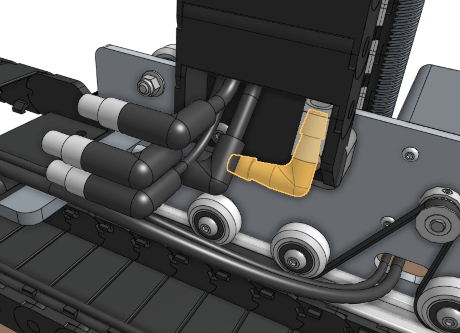 Connect the 90 degree barb