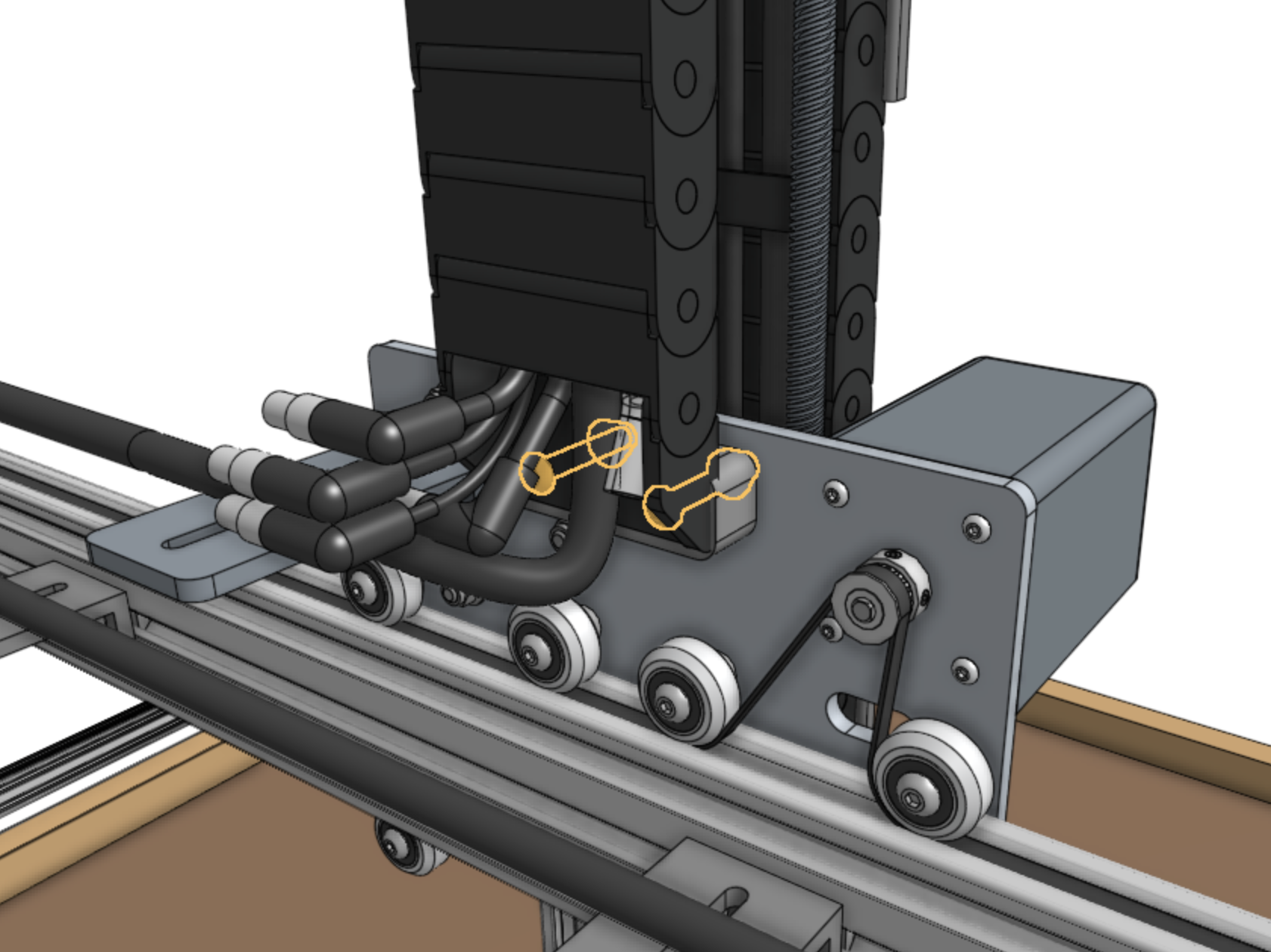 Mount the cable carrier to the cross-slide