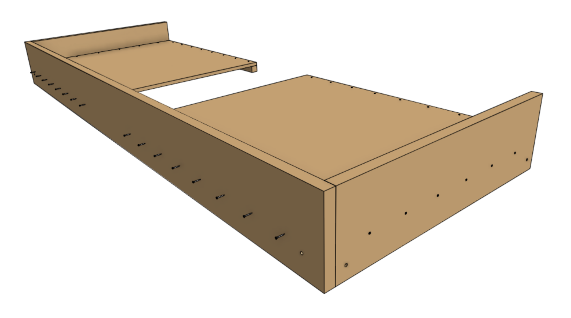 first long wall attached with screws