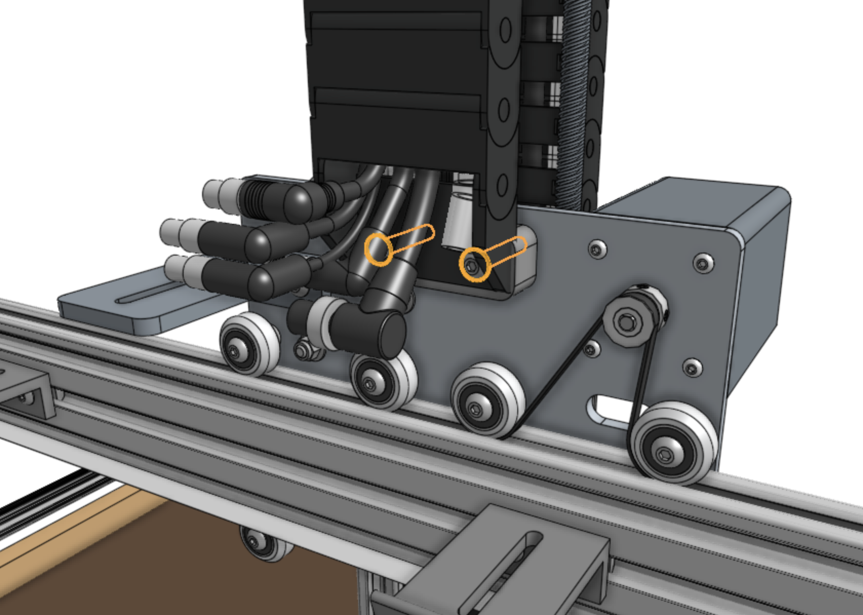 Mount the cable carrier to the cross-slide