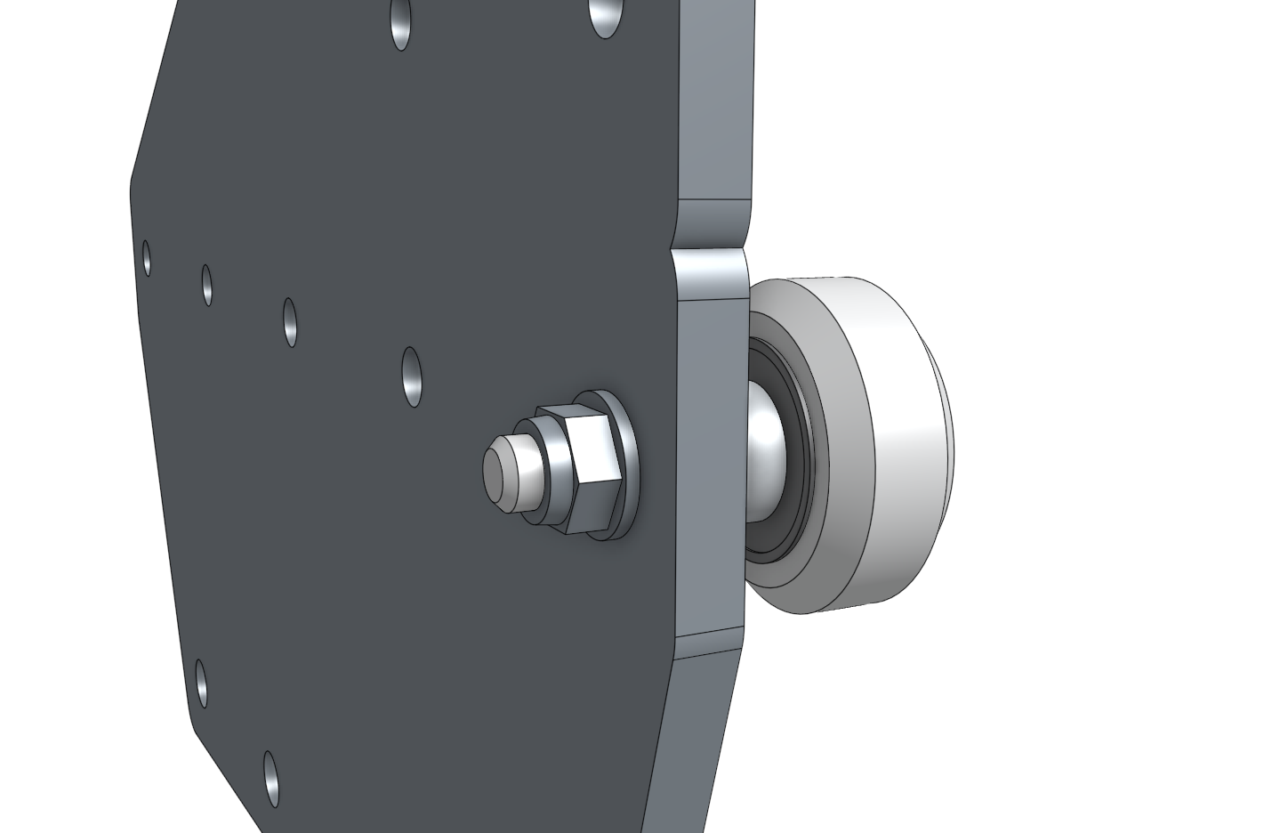 gantry wheel plate with one wheel closeup