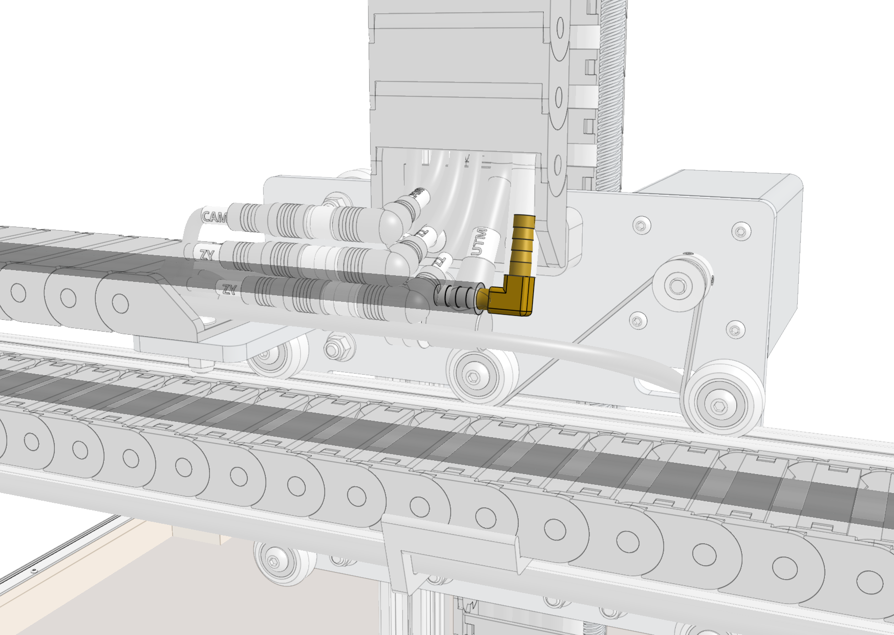 Connect the Y water tube to the 90 degree barb
