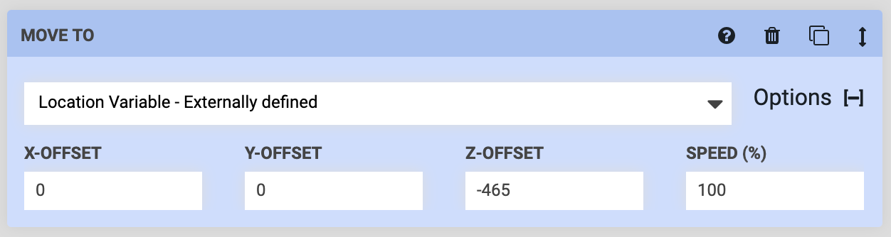 move to externally defined location with z offset