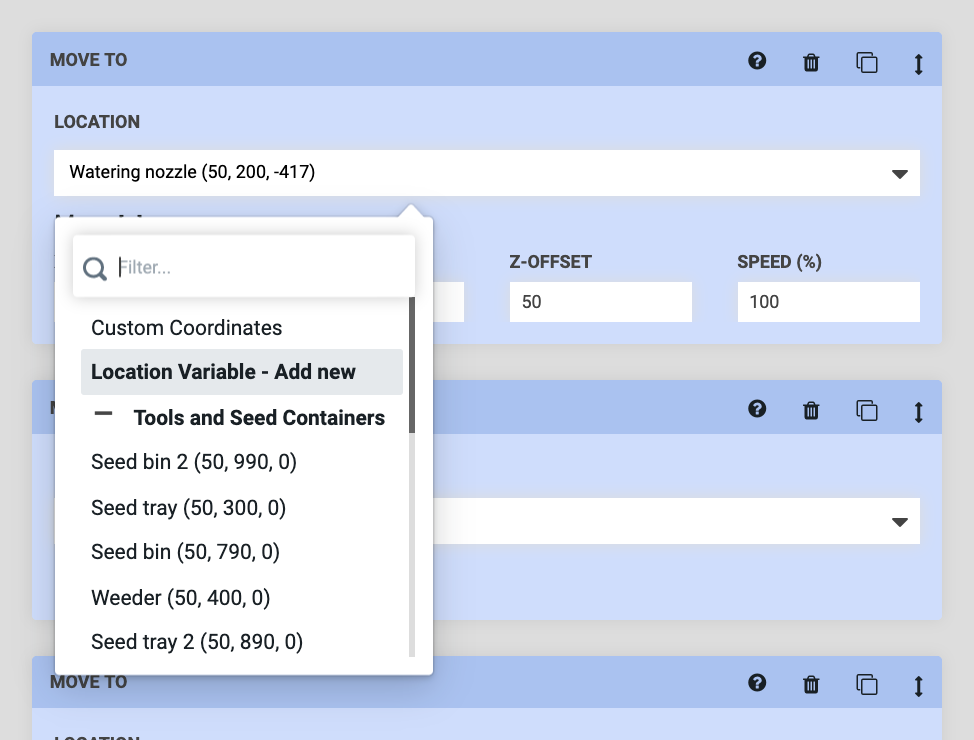 add new variable option in move to location menu
