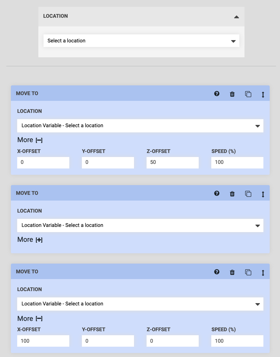 location variable selected for all move steps