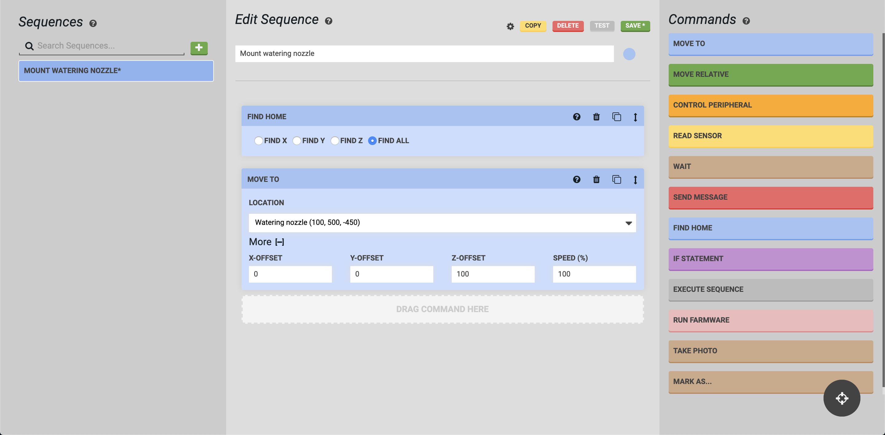mount nozzle sequence move above