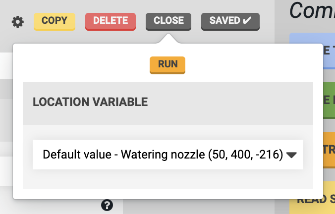 sequence run button with location selection