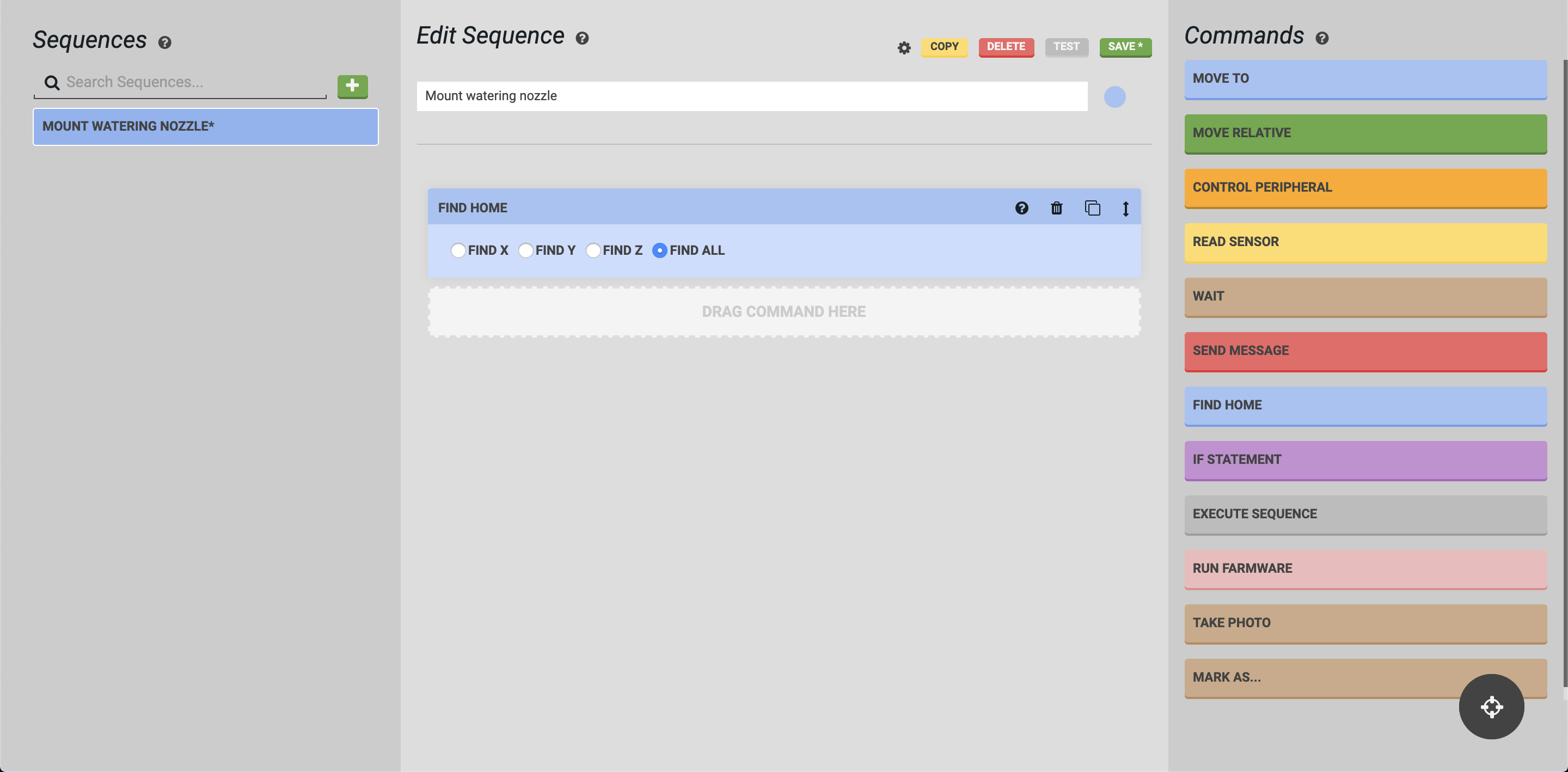 mount nozzle sequence find home