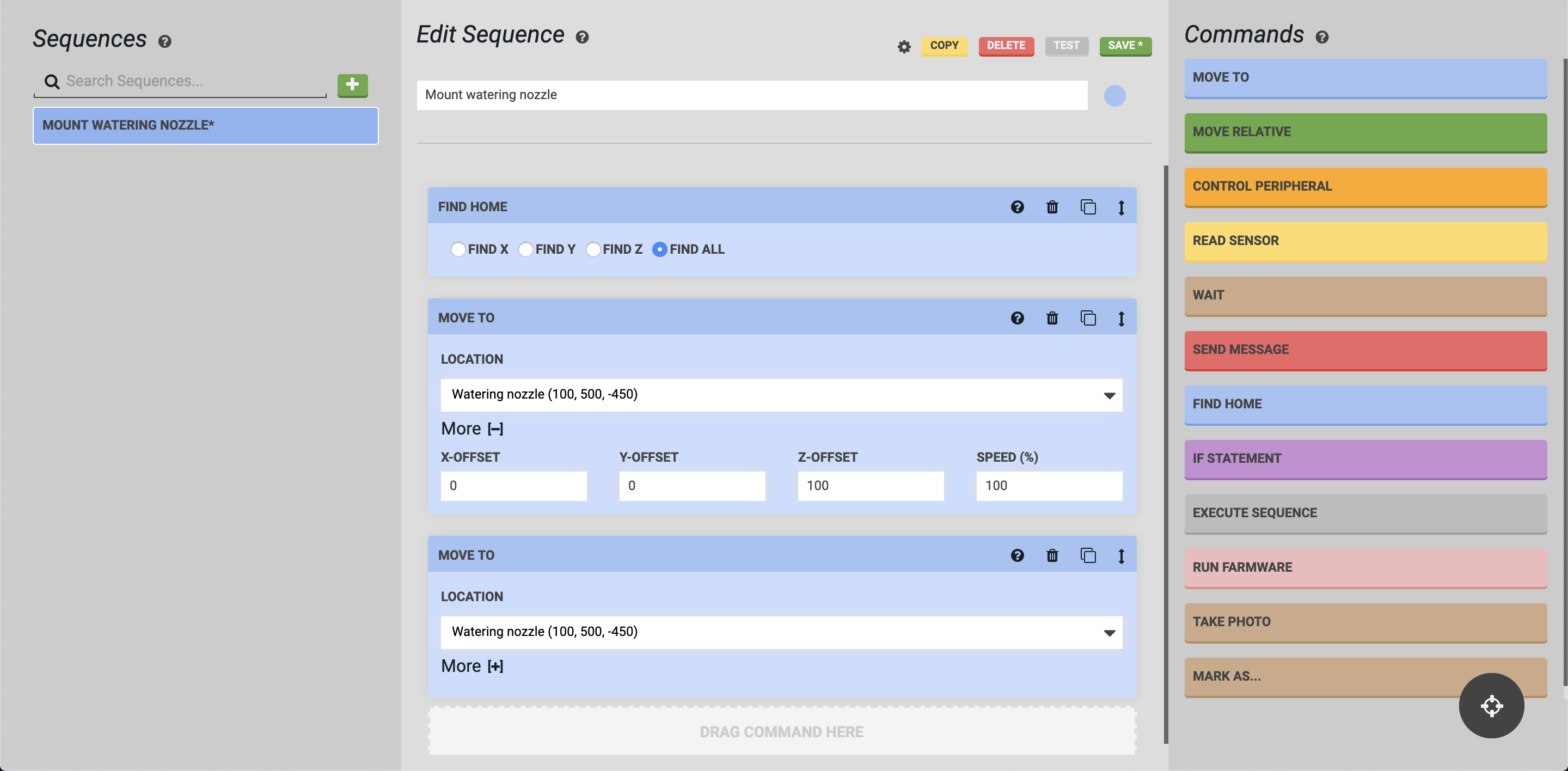 mount nozzle sequence move to