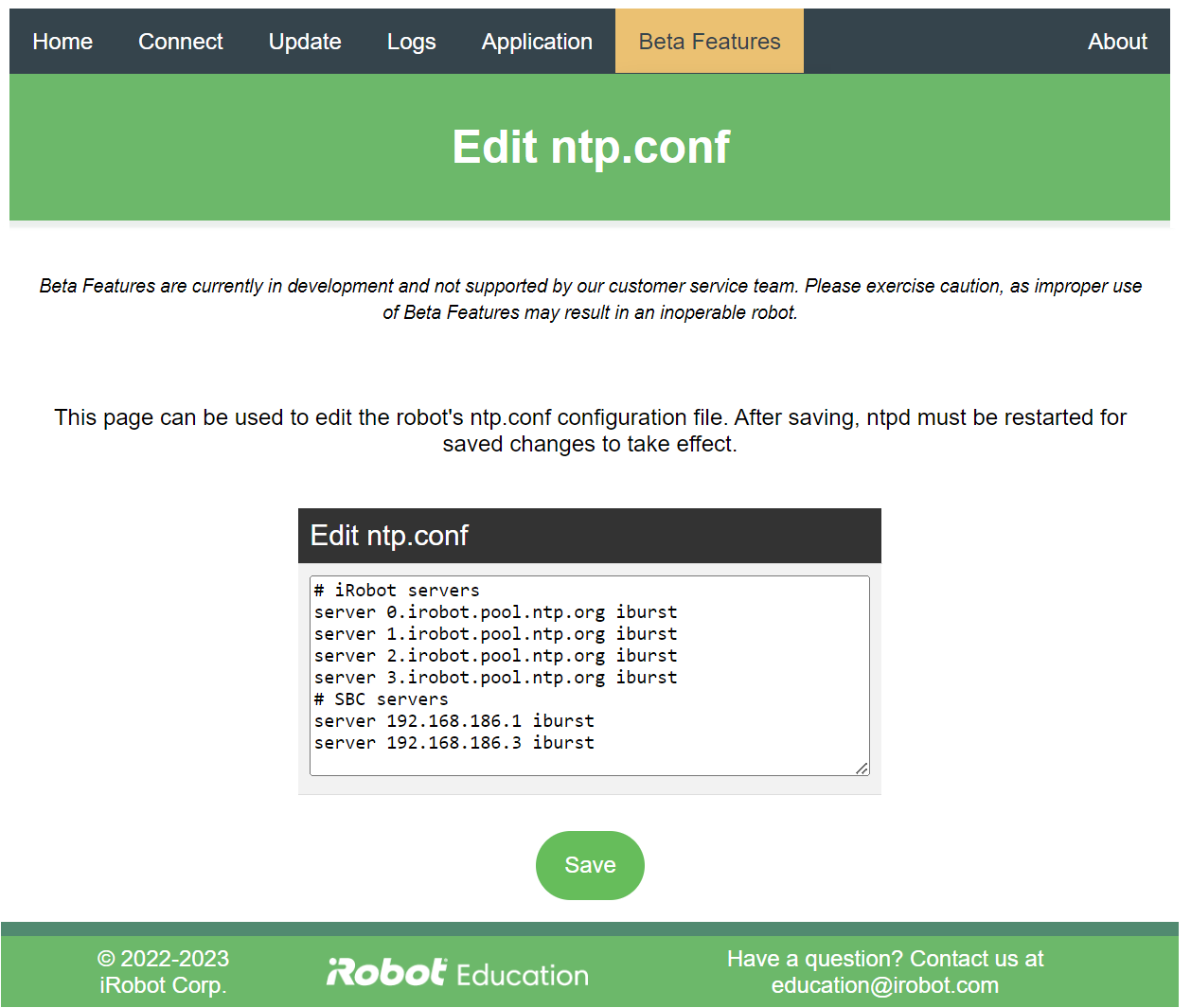 Picture of edit ntp.conf page