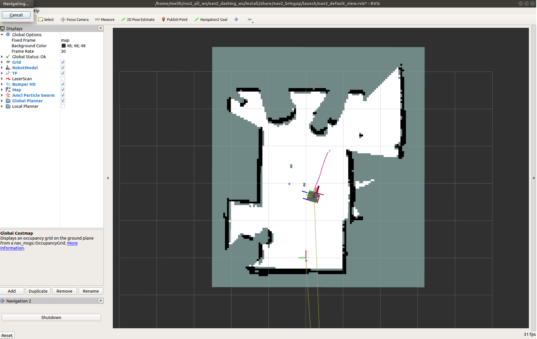Robot navigating in RViz